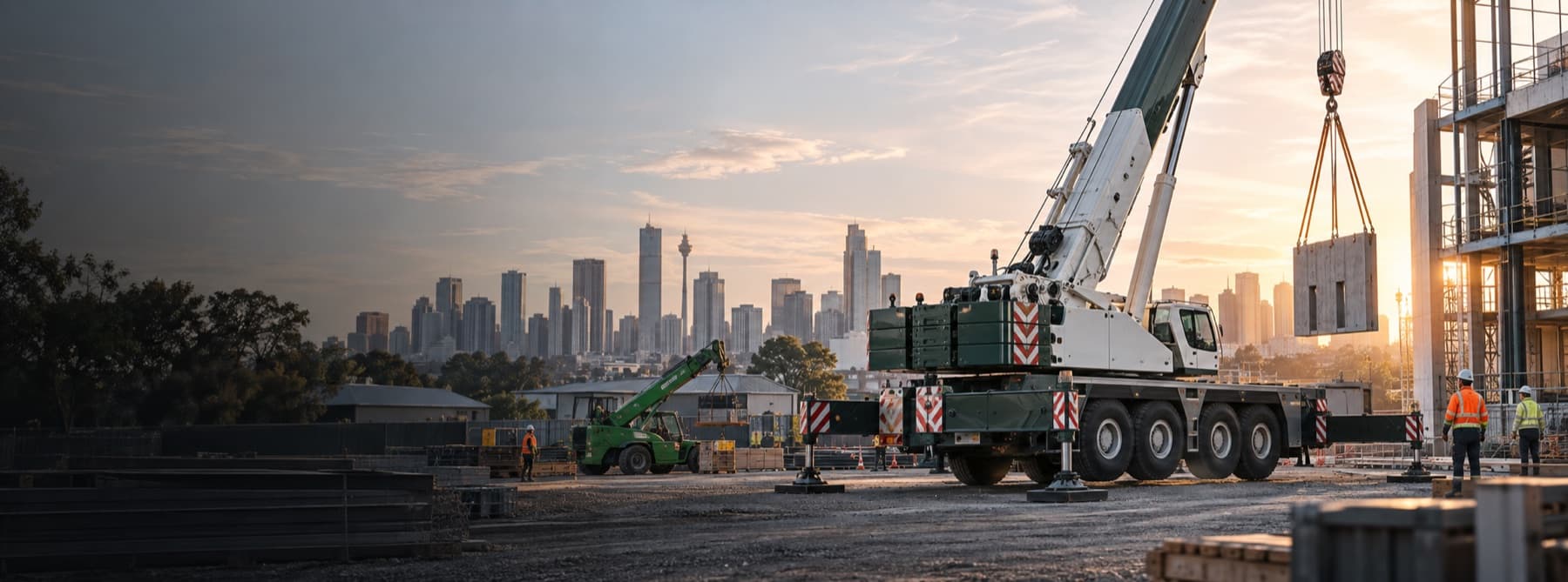 Mobile crane completing a controlled lift on an Australian construction site